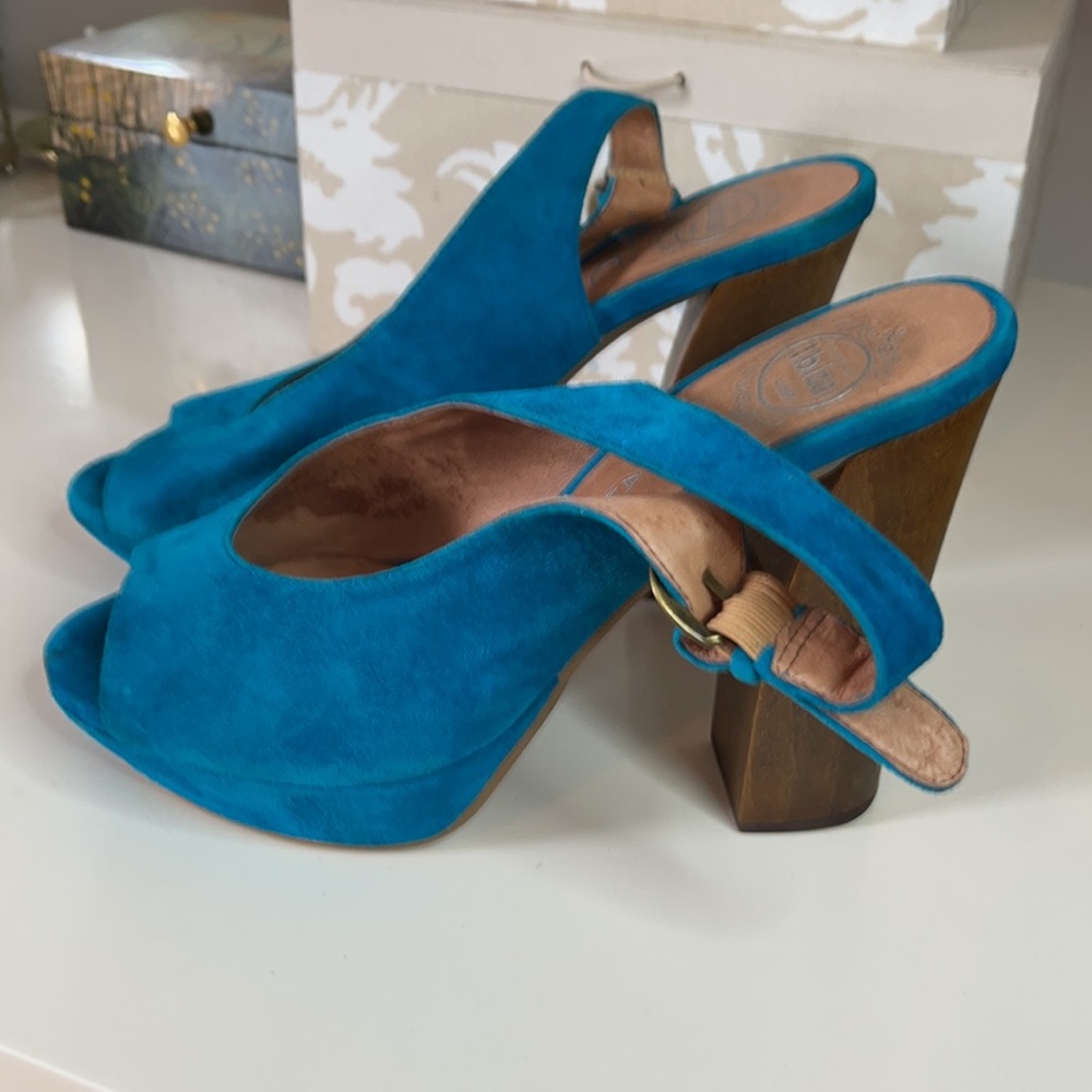 Jeffrey Campbell Teal Blue Suede Platform Slingback Heels